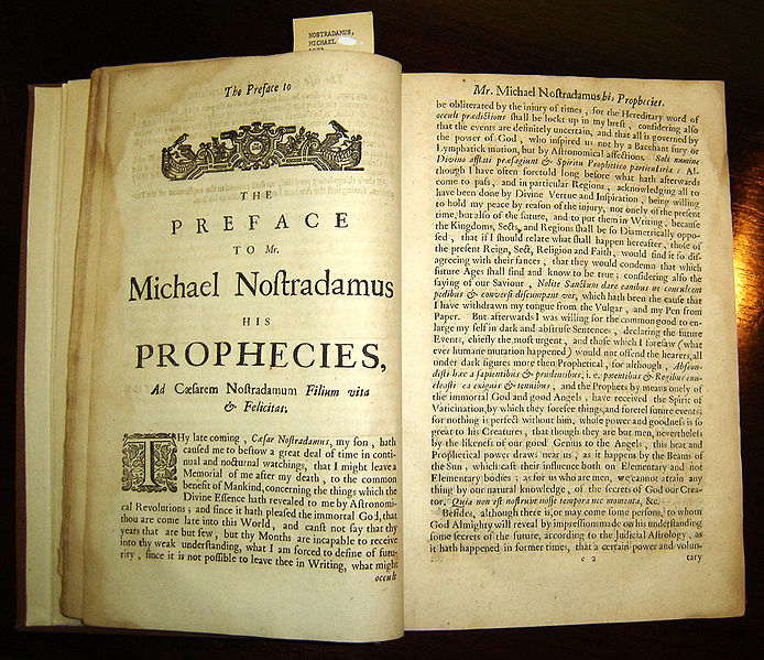 Prophecies of Nostradamus original copy held by the University of Texas San Antonio